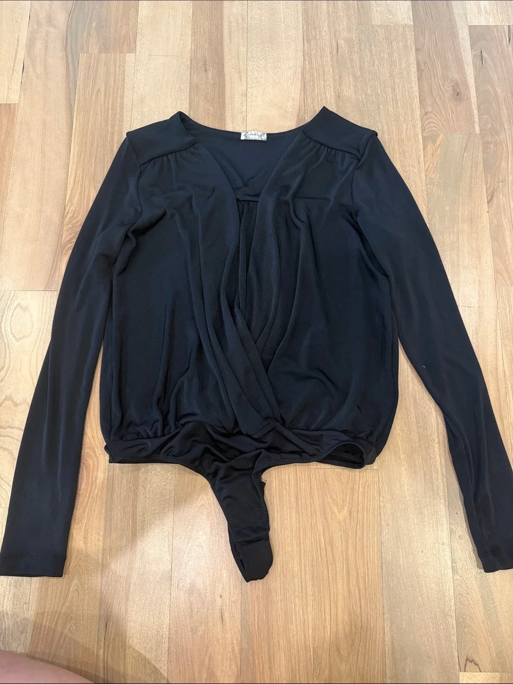 Free People Black Long-Sleeve Wrap Bodysuit